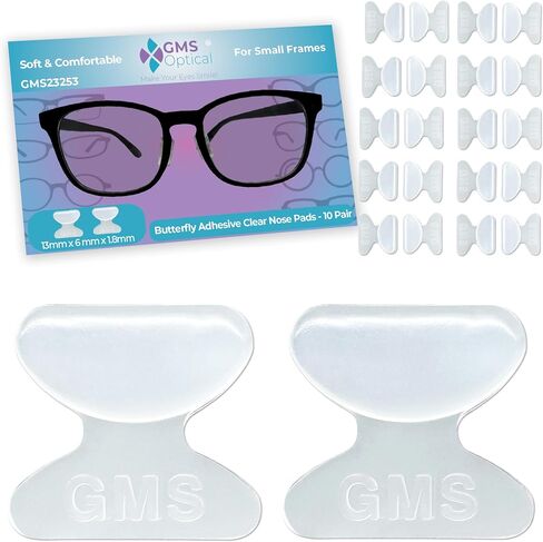 GMS Optical 1.8 مم Reg رفيع/13 مم طول قصير - وسادات أنف من السيليكون مضادة للانزلاق على شكل فراشة لاصقة، وسادات أنف غير قابلة للانزلاق للنظارات، وسادات أنف للأطفال وإطار صغير - 5 أزواج شفافة in Saudi Arabia