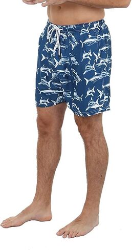 UZZI Men's Swim Trunks Shark Print Shorts with Mesh Lining in Kuwait