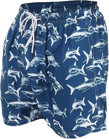 UZZI Men's Swim Trunks Shark Print Shorts with Mesh Lining in Kuwait
