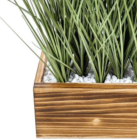 MyGift 12 Inch Artificial Green Grass Plants in Rustic Black Solid Wood Planter Box, Faux Greenery Plant Centerpiece in Decorative Rectangular Wooden Container in Saudi Arabia