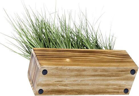 MyGift 12 Inch Artificial Green Grass Plants in Rustic Black Solid Wood Planter Box, Faux Greenery Plant Centerpiece in Decorative Rectangular Wooden Container in Saudi Arabia