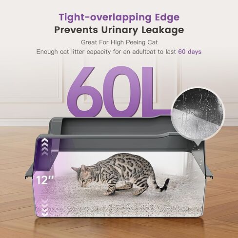 Extra Large Stainless Steel Cat Litter Box with High Sided, 28" L x 20" W x 14" H XXL Litter Box for Big Cats Multiple Cats, Enclosure Cat Litter Box with Anti-Urine Leakage, Easy Clean in Saudi Arabia