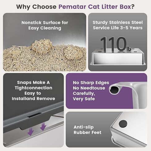 Extra Large Stainless Steel Cat Litter Box with High Sided, 28" L x 20" W x 14" H XXL Litter Box for Big Cats Multiple Cats, Enclosure Cat Litter Box with Anti-Urine Leakage, Easy Clean in Saudi Arabia