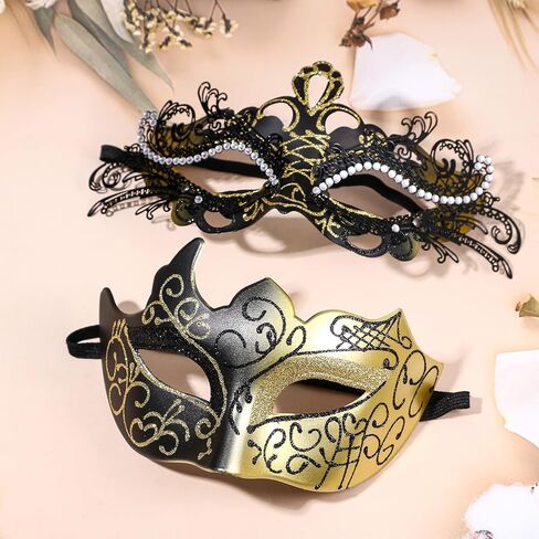 OIDEA Masquerade Mask Couples Set: Rhinestones Metal Cosplay Venetian Party Mask Halloween Costume Mardi Gras in Saudi Arabia