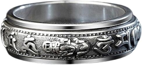 Feng Shui Pi Xiu Ring ، 925 Sterling Silver Silver التبتية البوذية خاتم تعويذة من ستة كلمات ، وجذب الثروة لضمان السلام المحظوظ تميمة تخفيف الإجهاد الرجال النساء in Kuwait