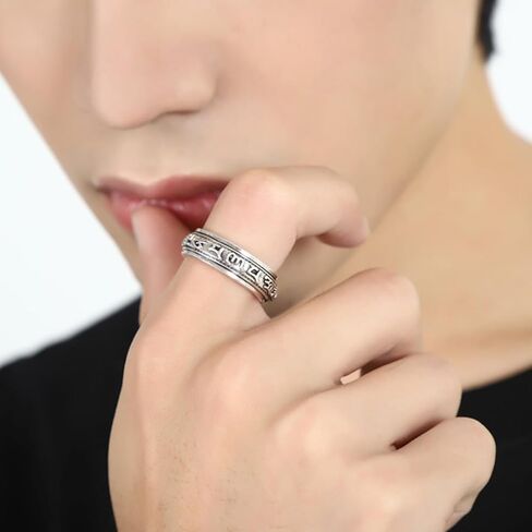 Feng Shui Pi Xiu Ring ، 925 Sterling Silver Silver التبتية البوذية خاتم تعويذة من ستة كلمات ، وجذب الثروة لضمان السلام المحظوظ تميمة تخفيف الإجهاد الرجال النساء in Kuwait