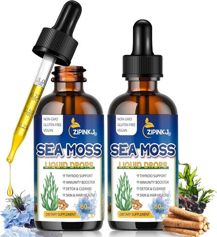 5000mg Sea Moss Liquid Drops - 11 in 1 Black Seed Oil & Irish Sea Moss Gel including Burdock Root, Spirulina, Bladderwrack, Elderberry for Joint & Thyroid, Digestion, Immunity Support - 2 Fl Oz in Saudi Arabia