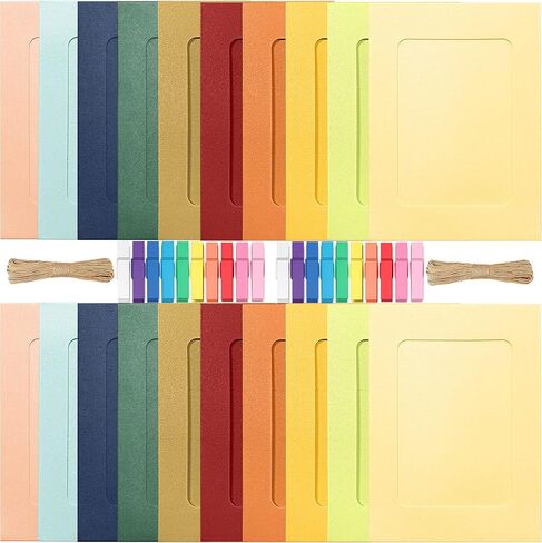 Paper Picture Frame, 4 x 6 Photo Banner, 20 PCS Paper Frames for Scrapbooking Hanging Photos Display for Baby Shower Wedding Birthday Party Decoration with Wood Clips in Kuwait