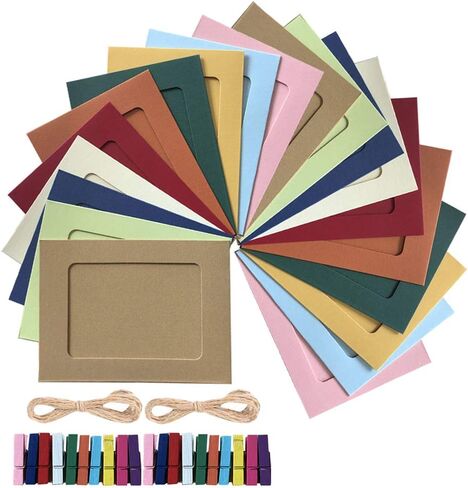 Paper Picture Frame, 4 x 6 Photo Banner, 20 PCS Paper Frames for Scrapbooking Hanging Photos Display for Baby Shower Wedding Birthday Party Decoration with Wood Clips in Kuwait