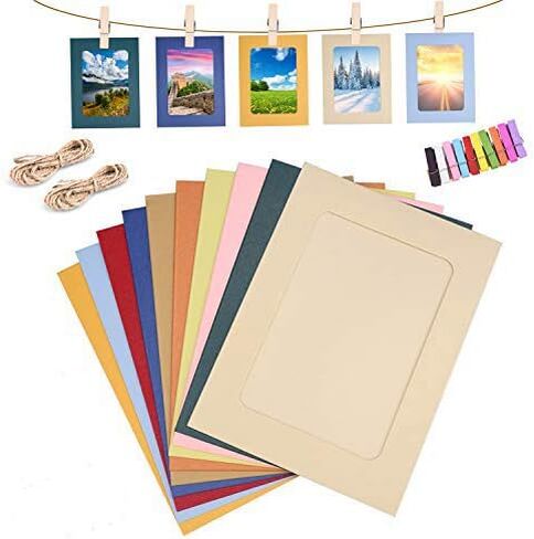 Paper Picture Frame, 4 x 6 Photo Banner, 20 PCS Paper Frames for Scrapbooking Hanging Photos Display for Baby Shower Wedding Birthday Party Decoration with Wood Clips in Kuwait