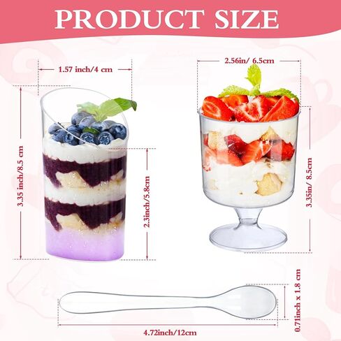 100 Pack Mini Dessert Cups with Spoons Small Plastic 3 oz Slanted Round Shooter Disposable Clear Plastic Parfait Appetizer Cup for Tasting Sample Appetizers in Saudi Arabia