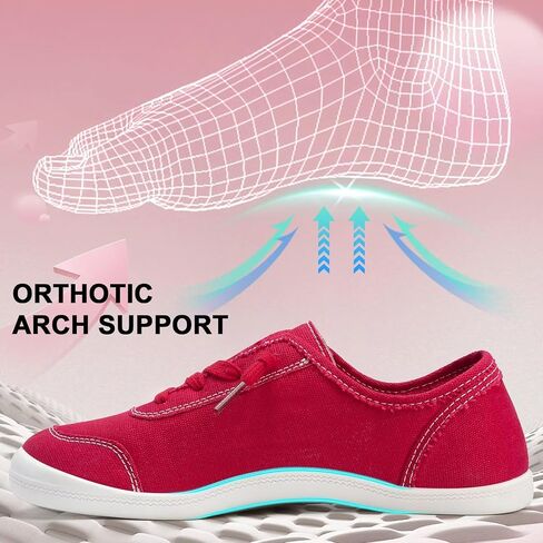 ZYEN Arch Support Shoes for Women – Canvas Casual Sneakers Low Top, Orthopedic Walking Shoes Women, Non Slip Fashion Sneakers Outdoor Top 5-11 in Kuwait