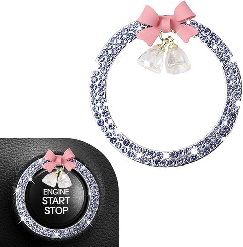 Hovom Cute Bow Bling Car Push Start Button Decoration Ring, Crystal Rhinestone Engine Start Button Cover, Push to Start Sticker Car Decoration, Automotive Key Ignition & Knob Bling Ring (White) in Saudi Arabia
