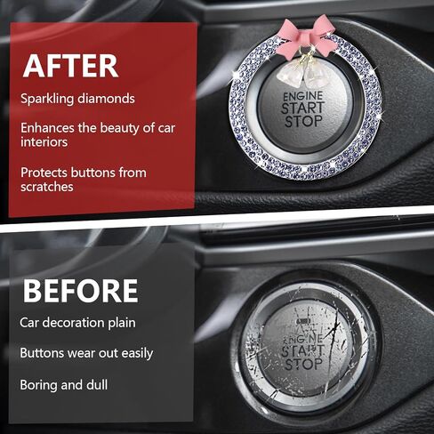 Hovom Cute Bow Bling Car Push Start Button Decoration Ring, Crystal Rhinestone Engine Start Button Cover, Push to Start Sticker Car Decoration, Automotive Key Ignition & Knob Bling Ring (White) in Saudi Arabia