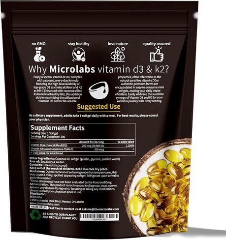 D3 K2, Vitamin D3 K2 Supplement Softgels, 2-in-1 Vitamin D3 K2 Supplement Softgel, 10000 Iu VIT D3 + 200 Mcg Vitamin K2, 300 Softgels/Pack (180) in Saudi Arabia