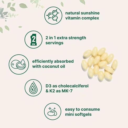 D3 K2, Vitamin D3 K2 Supplement Softgels, 2-in-1 Vitamin D3 K2 Supplement Softgel, 10000 Iu VIT D3 + 200 Mcg Vitamin K2, 300 Softgels/Pack (180) in Saudi Arabia