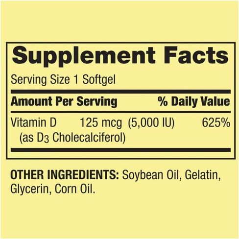 فيتامين D3 Spring Valley Softgels ، 125 MCG لكل softgel ، 5000 وحدة دولية ، 400 عدد ، وهدية الثلج الأسطوانة للوجه in Saudi Arabia