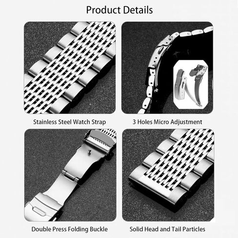 Stainless Steel Watch Band Quick Release Matte Metal Replacement Strap with Double-Lock Deployment Clasp Polished Watch Bracelet 18mm 20mm 22mm 24mm Universal Replacement Band for Men Women in Saudi Arabia