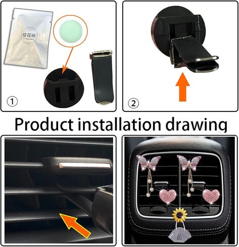 Pink Heart & Butterfly Pandent Air Vent Clips ، 4 pcs bling Heart Air Criteners Clips Diamond Car Interior Decor in Saudi Arabia