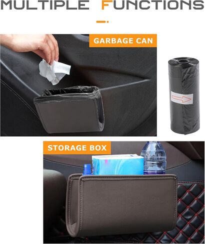 Car Door Trash Can,Cars Garbage Can,Car Accessories Foldable Hanging Mini Auto Dustbin,Leather Automotive Door Organizer with a Roll of Garbage Bag,Suit for Most Cars,Trucks,SUVs,RVs(Black) in Saudi Arabia