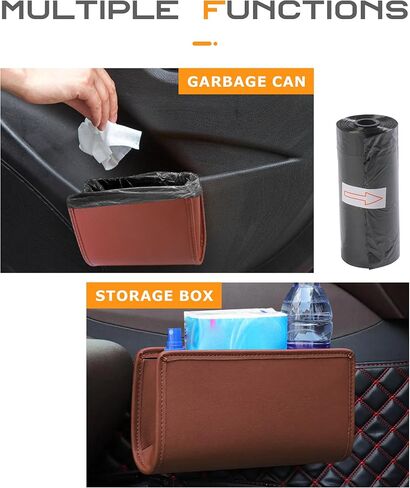 Car Door Trash Can,Cars Garbage Can,Car Accessories Foldable Hanging Mini Auto Dustbin,Leather Automotive Door Organizer with a Roll of Garbage Bag,Suit for Most Cars,Trucks,SUVs,RVs(Black) in Saudi Arabia
