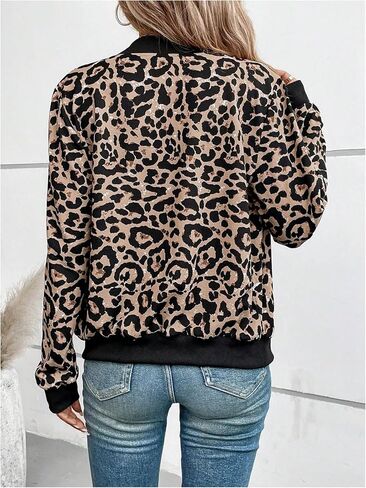 SweatyRocks Women’s Leopard Jacket stack stup up up long sleve bomber stable outwear in Saudi Arabia