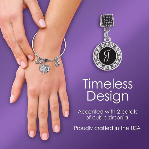 Inspired Silver - Silver Square Charm for Bracelet with Cubic Zirconia Jewelry in Saudi Arabia