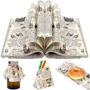 150 Sheets Newspaper Food Wax Paper, 9.8x8.3in Newspaper Print Grease Proof Deli Paper Sandwich Wrap Paper Food Grease Resistant Paper for Home Kitchen (White) in Saudi Arabia