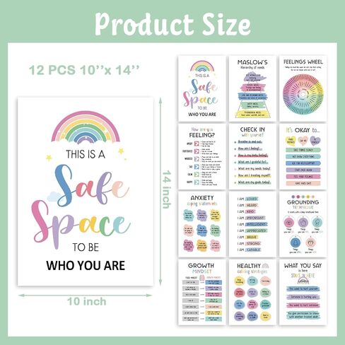 12 Pcs Mental Health Posters - Mental Health Awareness Items, Therapy Office Decor, Counseling Office Must Haves, School Counselor Inspirational Positive Poster, Mental Health Gifts (Laminated Posters-10"x14") in Kuwait