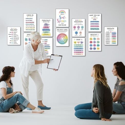 12 Pcs Mental Health Posters - Mental Health Awareness Items, Therapy Office Decor, Counseling Office Must Haves, School Counselor Inspirational Positive Poster, Mental Health Gifts (Laminated Posters-10"x14") in Kuwait