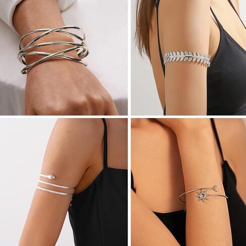 12 Pcs Arm Cuff Bracelets for Women Boho Upper Arm Bands Leather Armband Armlet Feather Cuff Bangle Bracelet Open Gold Arm Cuffs Set in Saudi Arabia