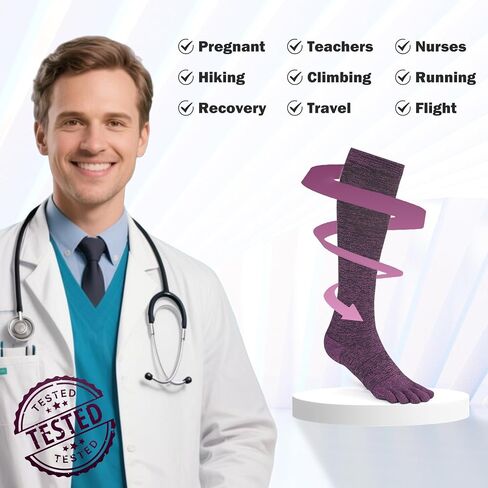 Knee High Compression Socks Coolmax Toe Socks Moisture Wicking Graduated Support for Running,Travel,Flight in Saudi Arabia
