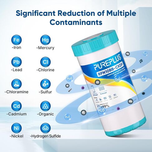PUREPLUS 10 بوصة × 4.5 بوصة RFN10BB-SZ حديد منزلي بالكامل ومنغنيز يقلل خرطوشة استبدال فلتر المياه، عبوة واحدة in Kuwait