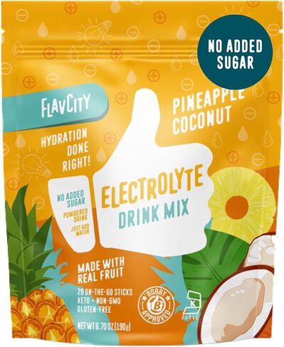 مزيج مشروبات إلكتروليت من فلافسيتي فروت بانش، 28 عبوة عصا أثناء التنقل - عبوات مسحوق إلكتروليتات صحية مصنوعة من فواكه حقيقية - مشروب مسحوق كيتو بدون سكر مضاف، خالي من الغلوتين in Kuwait