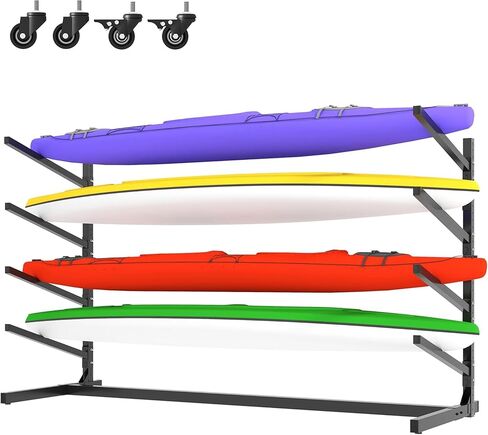 Freestanding Kayak Storage Rack,Heavy Duty Kayak Holder with Wheels,Metal Kayak Stand Indoor Outdoor,Garage Storage Rack for Kayaks,Canoes,SUP,Paddle Board and Surfboards in Kuwait
