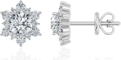 0.75-1.00 Carat Lab Grown Diamond Snowflake Design Flower Elegant Stud Push Back Earrings for Women 14K Yellow & White Gold (VS Color EF Clarity) in Saudi Arabia