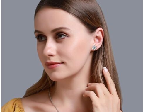 0.75-1.00 Carat Lab Grown Diamond Snowflake Design Flower Elegant Stud Push Back Earrings for Women 14K Yellow & White Gold (VS Color EF Clarity) in Saudi Arabia