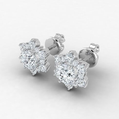 0.75-1.00 Carat Lab Grown Diamond Snowflake Design Flower Elegant Stud Push Back Earrings for Women 14K Yellow & White Gold (VS Color EF Clarity) in Saudi Arabia