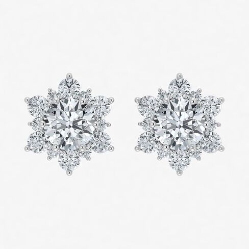 0.75-1.00 Carat Lab Grown Diamond Snowflake Design Flower Elegant Stud Push Back Earrings for Women 14K Yellow & White Gold (VS Color EF Clarity) in Saudi Arabia