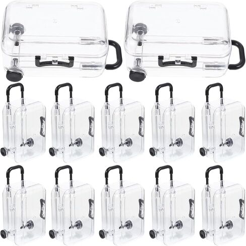 Mini Suitcase Favor Box 12pcs Mini Luggage Travel Suitcase Candy Box Clear Plastic Rolling Trolley Case Jewelry Storage Holder for Wedding Birthday Black (3" x 2") in Saudi Arabia