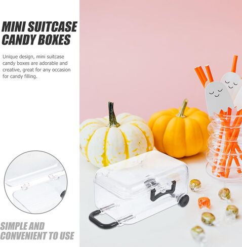 Mini Suitcase Favor Box 12pcs Mini Luggage Travel Suitcase Candy Box Clear Plastic Rolling Trolley Case Jewelry Storage Holder for Wedding Birthday Black (3" x 2") in Saudi Arabia