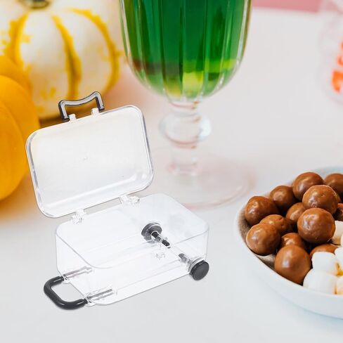 Mini Suitcase Favor Box 12pcs Mini Luggage Travel Suitcase Candy Box Clear Plastic Rolling Trolley Case Jewelry Storage Holder for Wedding Birthday Black (3" x 2") in Saudi Arabia