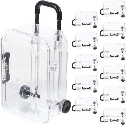 Mini Suitcase Favor Box 12pcs Mini Luggage Travel Suitcase Candy Box Clear Plastic Rolling Trolley Case Jewelry Storage Holder for Wedding Birthday Black (3" x 2") in Saudi Arabia