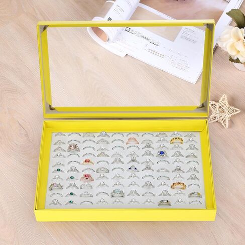 100 Slots Ring Earring Holder Display Case, Velvet Jewelry Ring Earring Storage Organizer Box Tray with Clear Lid for Women And Selling Show (Black) in Saudi Arabia