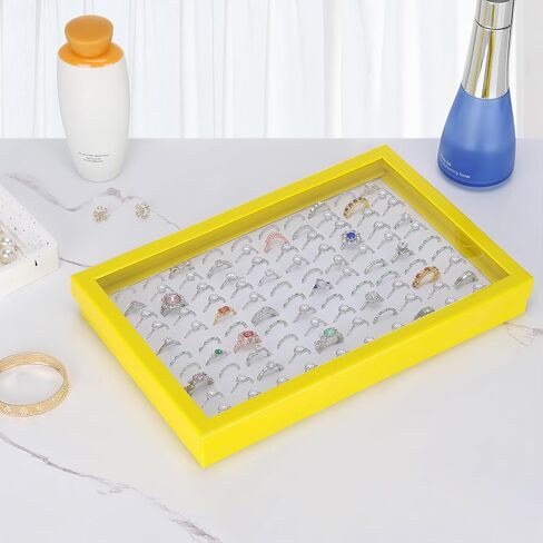 100 Slots Ring Earring Holder Display Case, Velvet Jewelry Ring Earring Storage Organizer Box Tray with Clear Lid for Women And Selling Show (Black) in Saudi Arabia