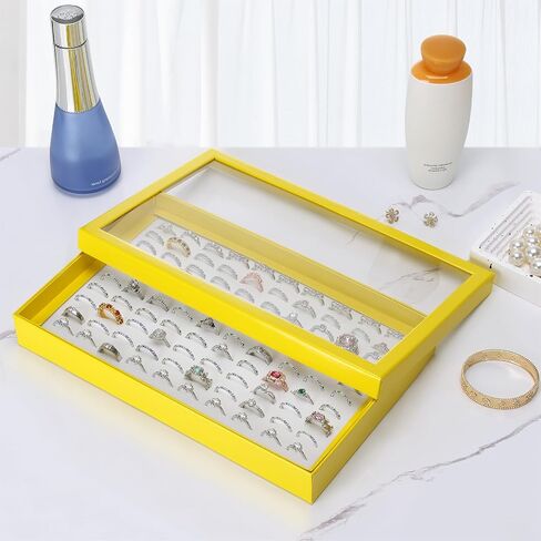100 Slots Ring Earring Holder Display Case, Velvet Jewelry Ring Earring Storage Organizer Box Tray with Clear Lid for Women And Selling Show (Black) in Saudi Arabia