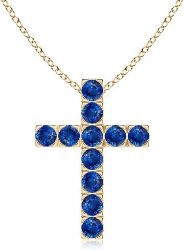 Angara Natural Blue Sapphire Cross Pendant Necklace in 14K Solid Gold | September Birthstone, Birthday, Engagement, Anniversary, Wedding Jewelry Gift for Women in Saudi Arabia