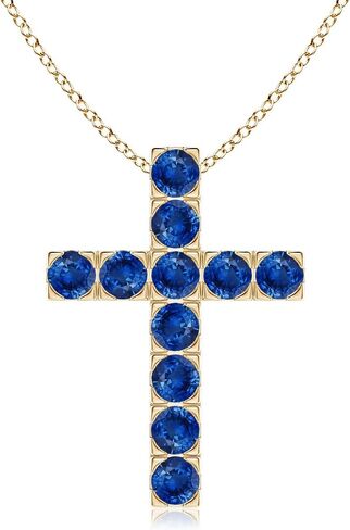 Angara Natural Blue Sapphire Cross Pendant Necklace in 14K Solid Gold | September Birthstone, Birthday, Engagement, Anniversary, Wedding Jewelry Gift for Women in Saudi Arabia