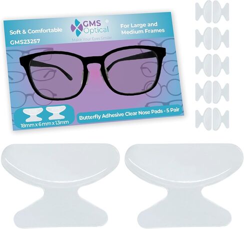 GMS Optical بسمك 2.5 مم/ طول 18 مم - وسادات أنف من السيليكون مضادة للانزلاق على شكل فراشة لاصقة، وسادات أنف غير قابلة للانزلاق للنظارات، لاستبدال وسادات الأنف للنظارات الشمسية - 10 أزواج شفافة in Saudi Arabia