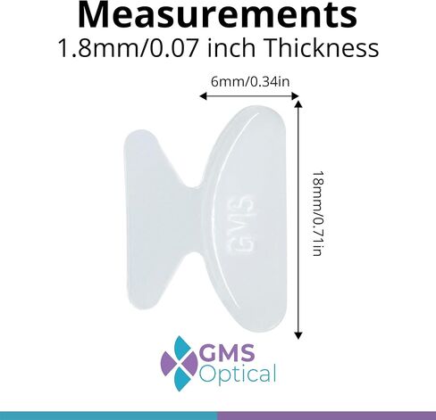 GMS Optical بسمك 2.5 مم/ طول 18 مم - وسادات أنف من السيليكون مضادة للانزلاق على شكل فراشة لاصقة، وسادات أنف غير قابلة للانزلاق للنظارات، لاستبدال وسادات الأنف للنظارات الشمسية - 10 أزواج شفافة in Saudi Arabia